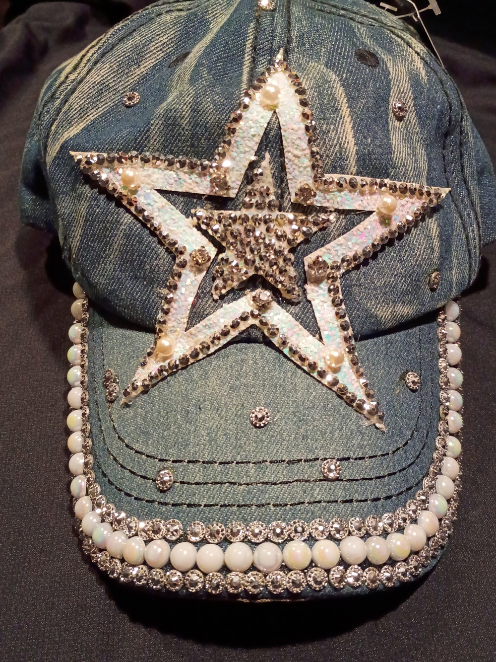 Embellished Denim Star Baseball Cap - Blue